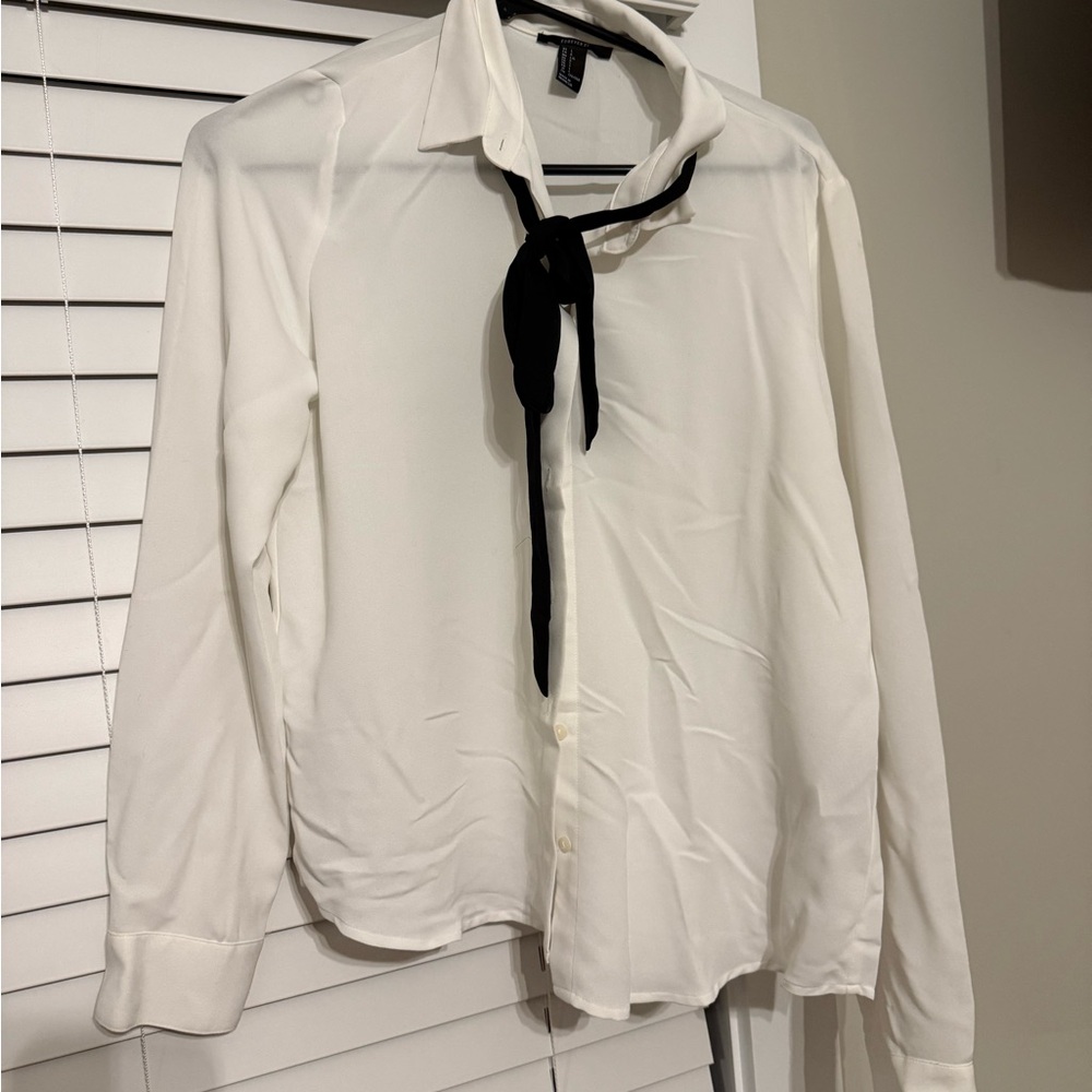 Forever 21 White Blouse with Black Tie Detail